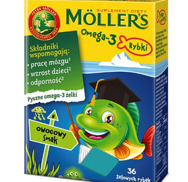 Möller's Omega-3 Rybki żelki z kwasami omega-3 i witaminą D3 dla dzieci Owocowe 36szt.