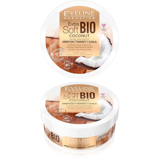 Eveline Cosmetics Extra Soft Bio Coconut silnie odżywczy krem do twarzy i ciała 200ml