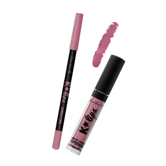 Lovely K-Lips Matte Liquid Lipstick & Lip Liner zestaw do wykonywania makijażu ust 5 Lovely Lips