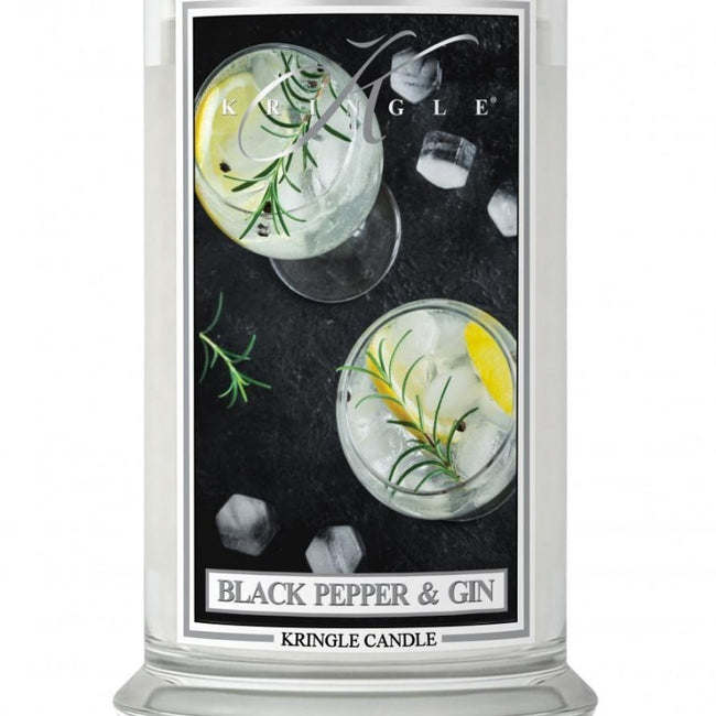 Kringle Candle Duża świeca zapachowa z dwoma knotami Black Pepper Gin 623g