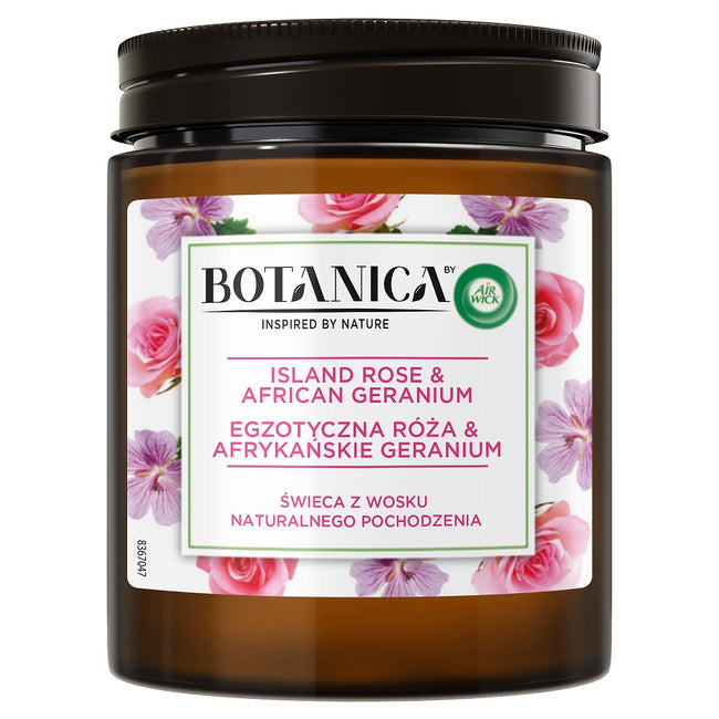 Air Wick Botanica świeca z wosku naturalnego pochodzenia Egzotyczna Róża & Afrykańskie Geranium 205g