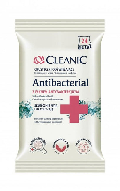 CLEANIC Antibacterial chusteczki odświeżające z płynem antybakteryjnym 24szt.