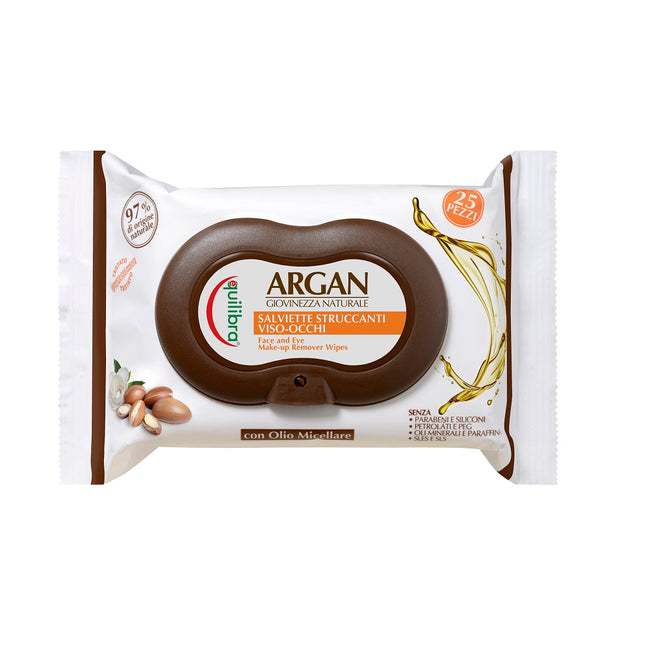 Equilibra Argan Face & Eye Make-Up Remover Wipes arganowe chusteczki do demakijażu twarzy i oczu 25szt