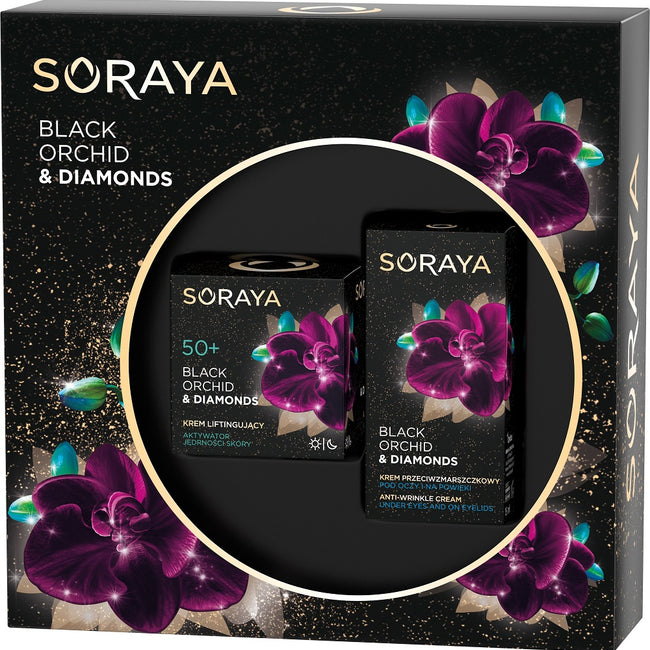 Soraya Black Orchid & Diamonds zestaw liftingujący krem do twarzy na dzień i na noc 50+ 50ml + krem przeciwzmarszczkowy pod oczy i na powieki 15ml