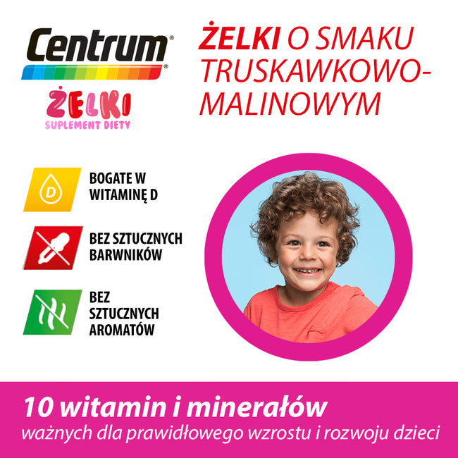 Centrum Żelki witaminy dla dzieci od 3. roku życia o smaku truskawkowo-malinowym 30 żelków
