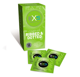 EXS Comfy Fit Ribbed & Dotted Condoms prążkowane prezerwatywy z wypustkami 12szt.