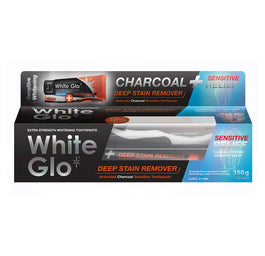 White Glo Charcoal Deep Stain Remover Sensitive Relief wybielająca pasta do zębów z aktywnym węglem 125ml + szczoteczka