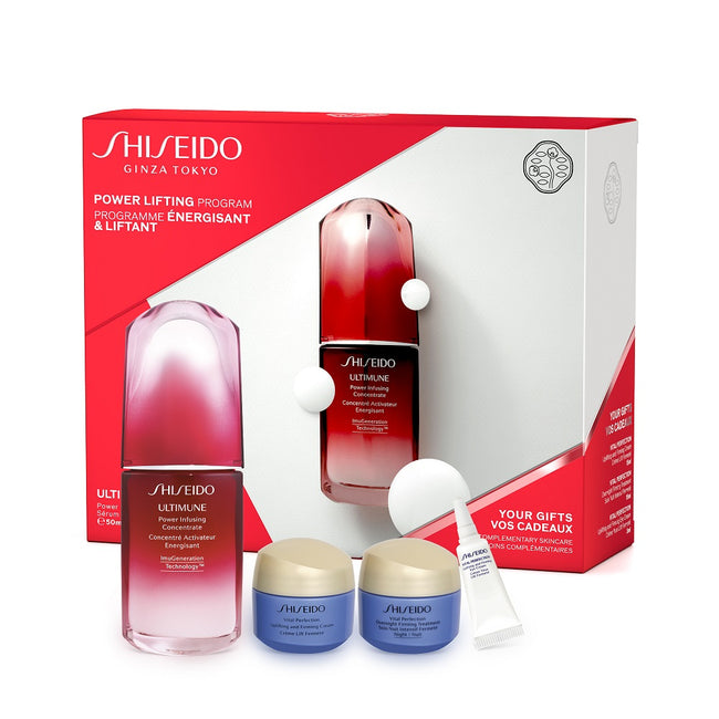 Shiseido Power Lifting Program zestaw Ultimune Power Infusing Concentrate 50ml + Vital Perfection Cream 15ml + Vital Perfection Overnight Firming Treatment 15ml + Vital Perfection Eye Cream 3ml